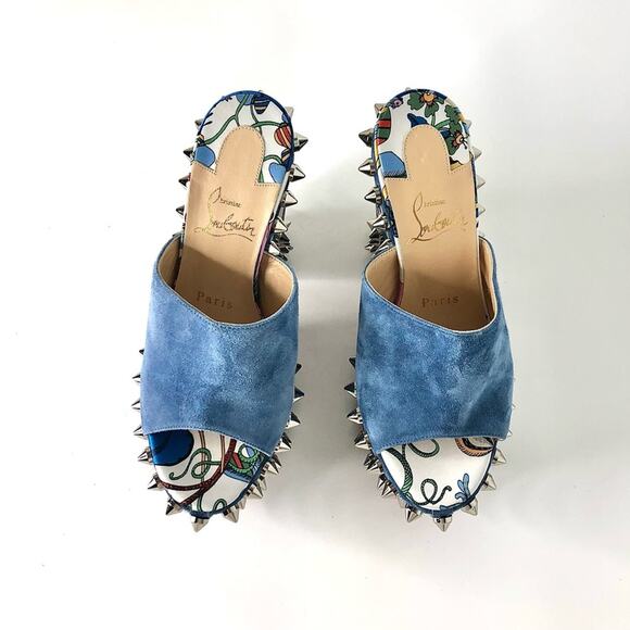 NEW Christian Louboutin Massivatac Botanical Print Studded Platform Mules 36 - Picture 3 of 11